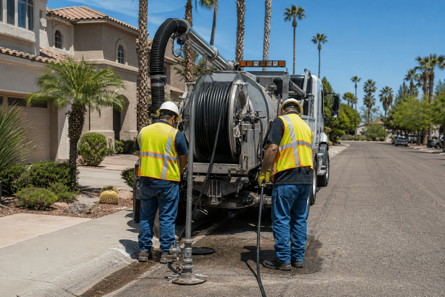 Sewer repair crew in Tempe AZ preparing for trenchless pipe repair